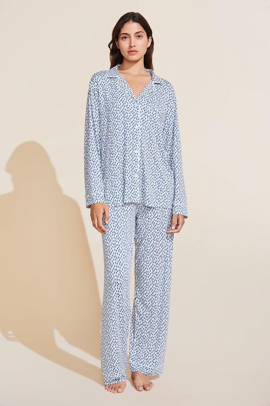 Eberjey Gisele Printed TENCEL™ Modal Long PJ Set Women Pajamas Blue White | HHB8490ZR