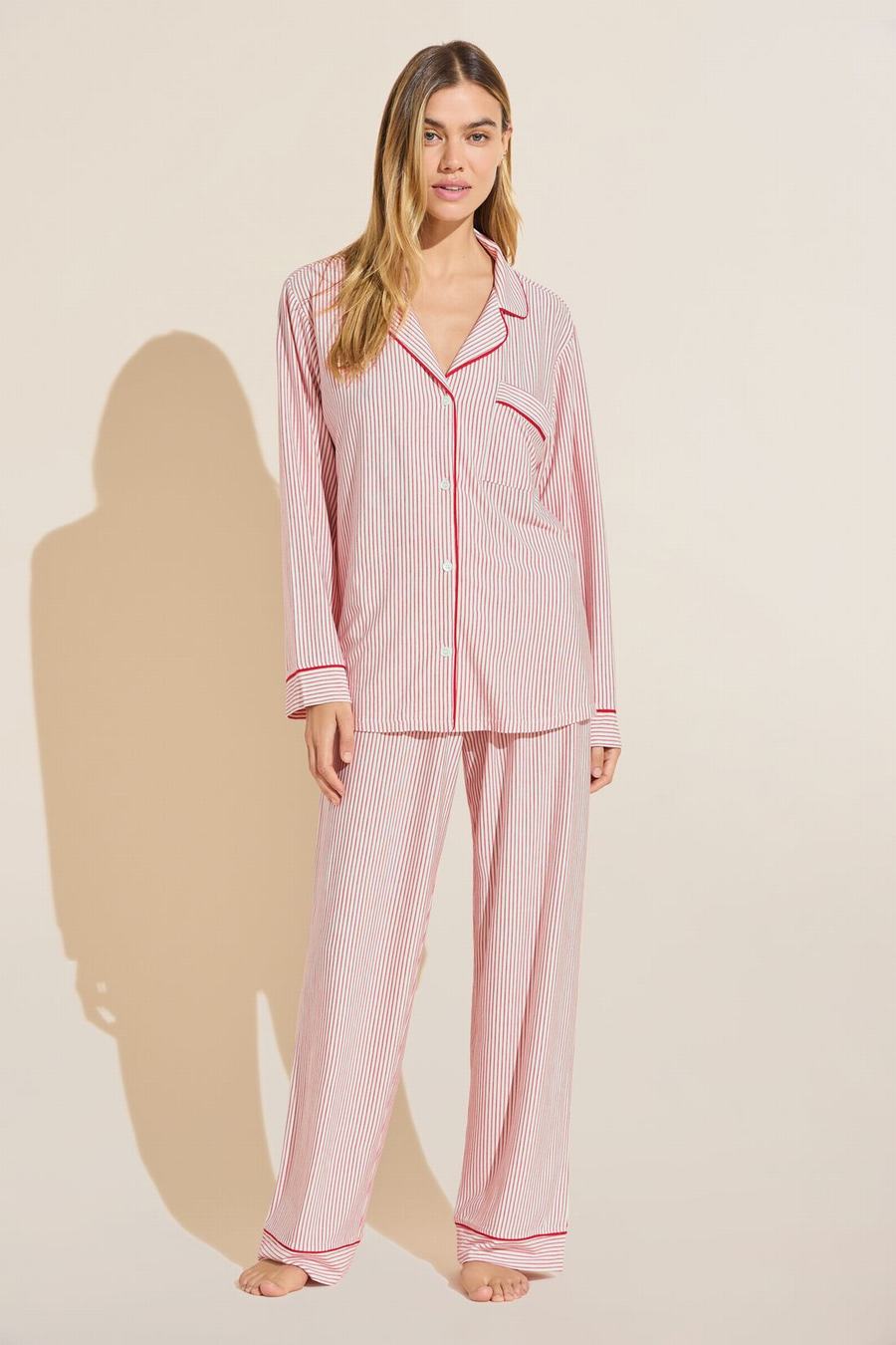 Eberjey Gisele Printed TENCEL™ Modal Long PJ Set Women Pajamas Pink Red White | EFZ9775LK