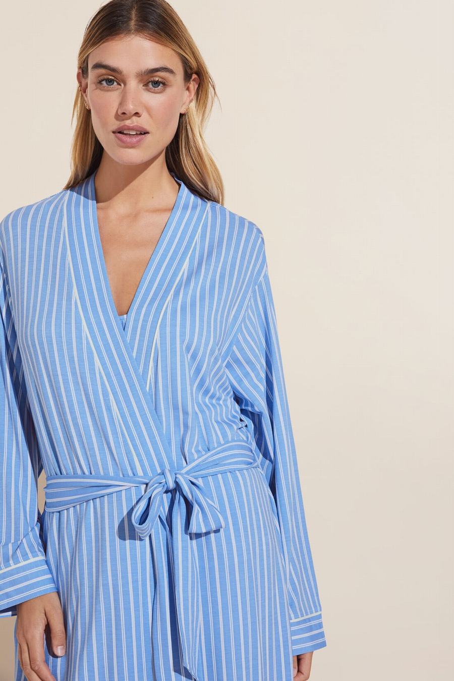 Eberjey Gisele Printed TENCEL™ Modal Long Women Robe Blue | ZZW4017MM