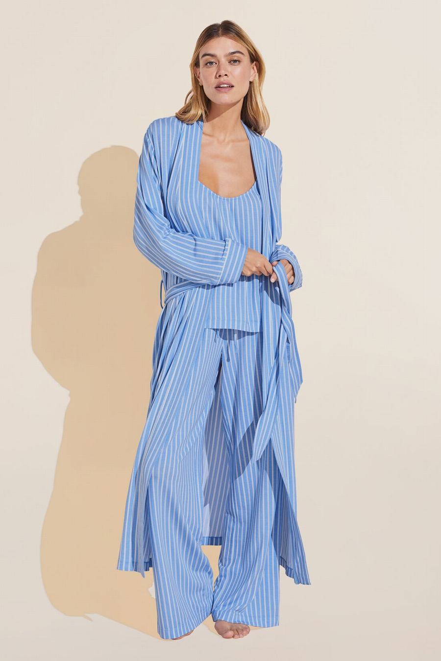 Eberjey Gisele Printed TENCEL™ Modal Long Women Robe Blue | ZZW4017MM