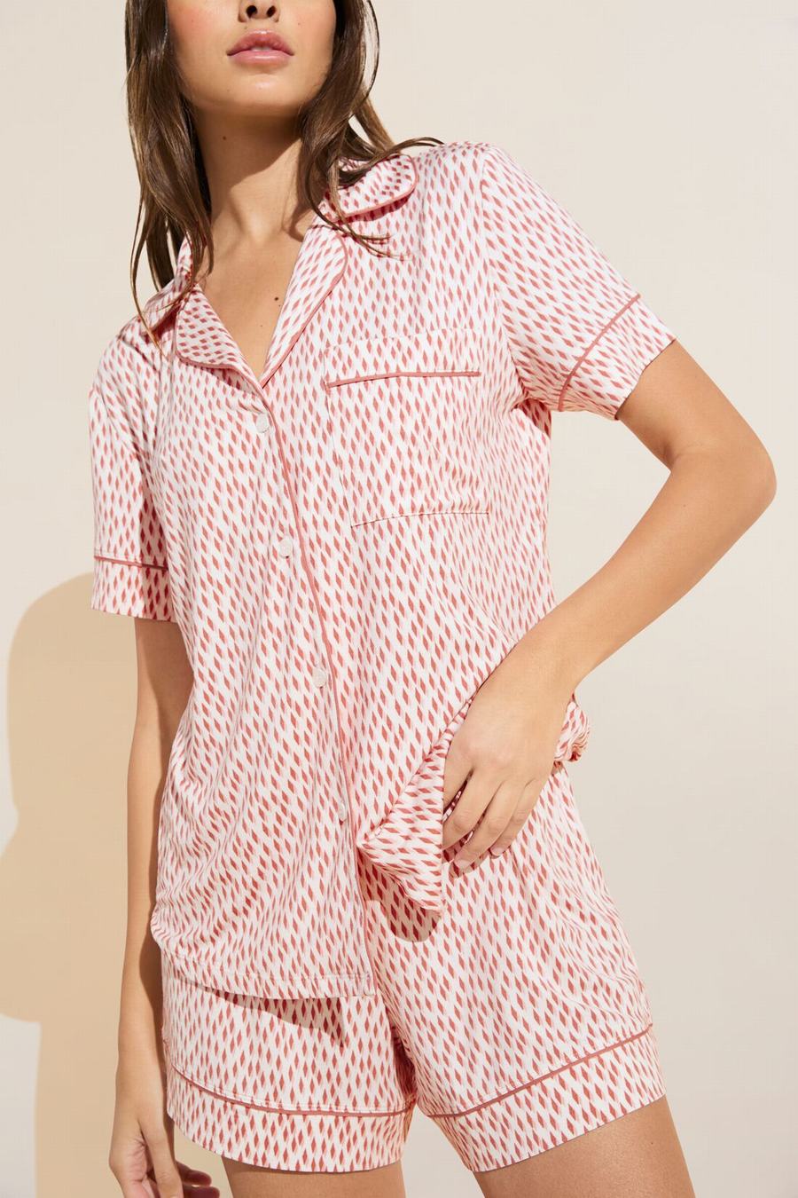 Eberjey Gisele Printed TENCEL™ Modal Relaxed Short PJ Set Women Pajamas Dark Red Pink White | FJR6710QW