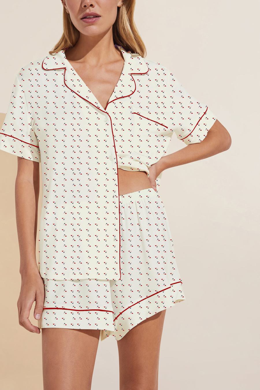 Eberjey Gisele Printed TENCEL™ Modal Relaxed Short PJ Set Women Pajamas White Red | GEP3626VJ