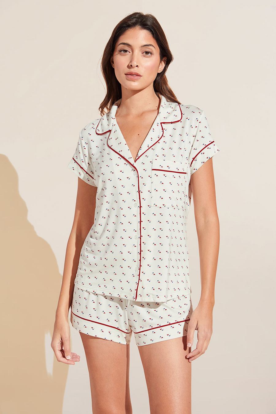 Eberjey Gisele Printed TENCEL Modal Shortie Short PJ Set Women Pajamas White Red | YBE9353DJ