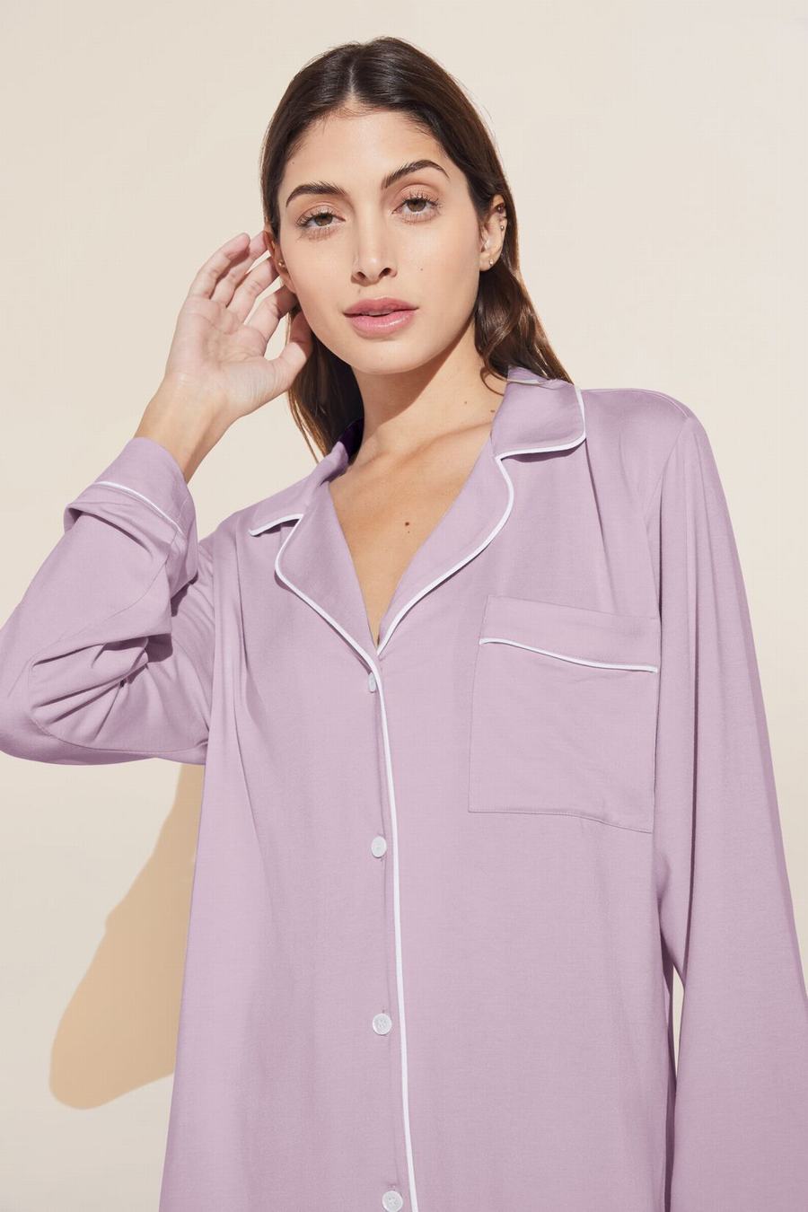 Eberjey Gisele TENCEL™ Modal Long PJ Set Women Pajamas Purple White | DMM8355DY