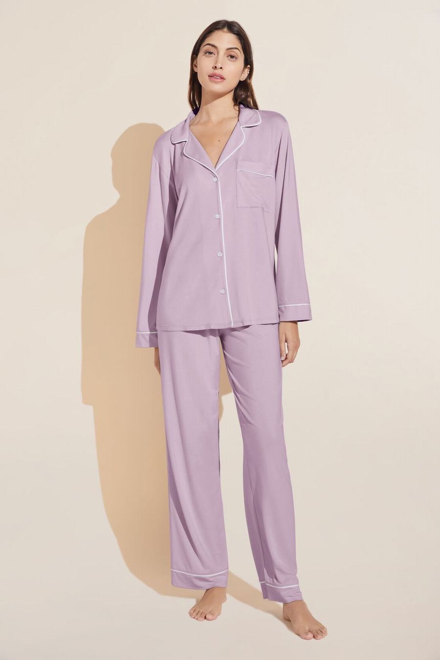 Eberjey Gisele TENCEL™ Modal Long PJ Set Women Pajamas Purple White | DMM8355DY