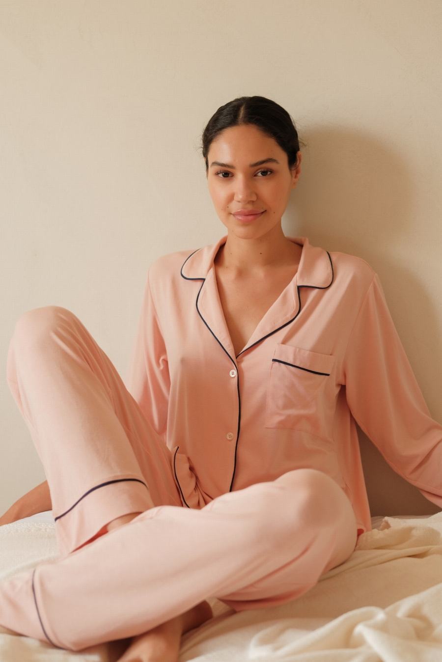 Eberjey Gisele TENCEL™ Modal Long PJ Set Women Pajamas Rose Navy | XGE99QA