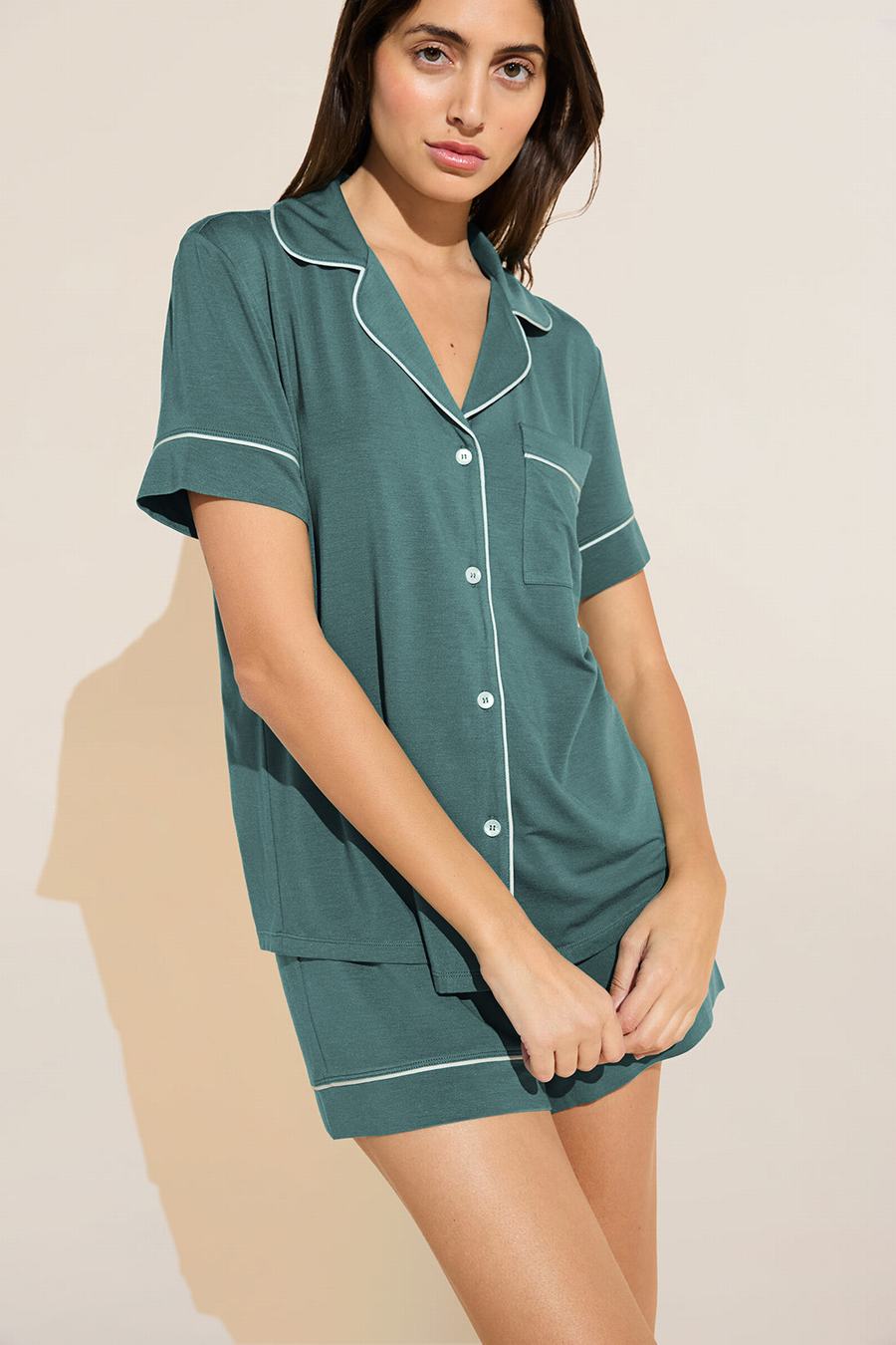 Eberjey Gisele TENCEL™ Modal Relaxed Short PJ Set Women Pajamas Green White | PTC9736AT