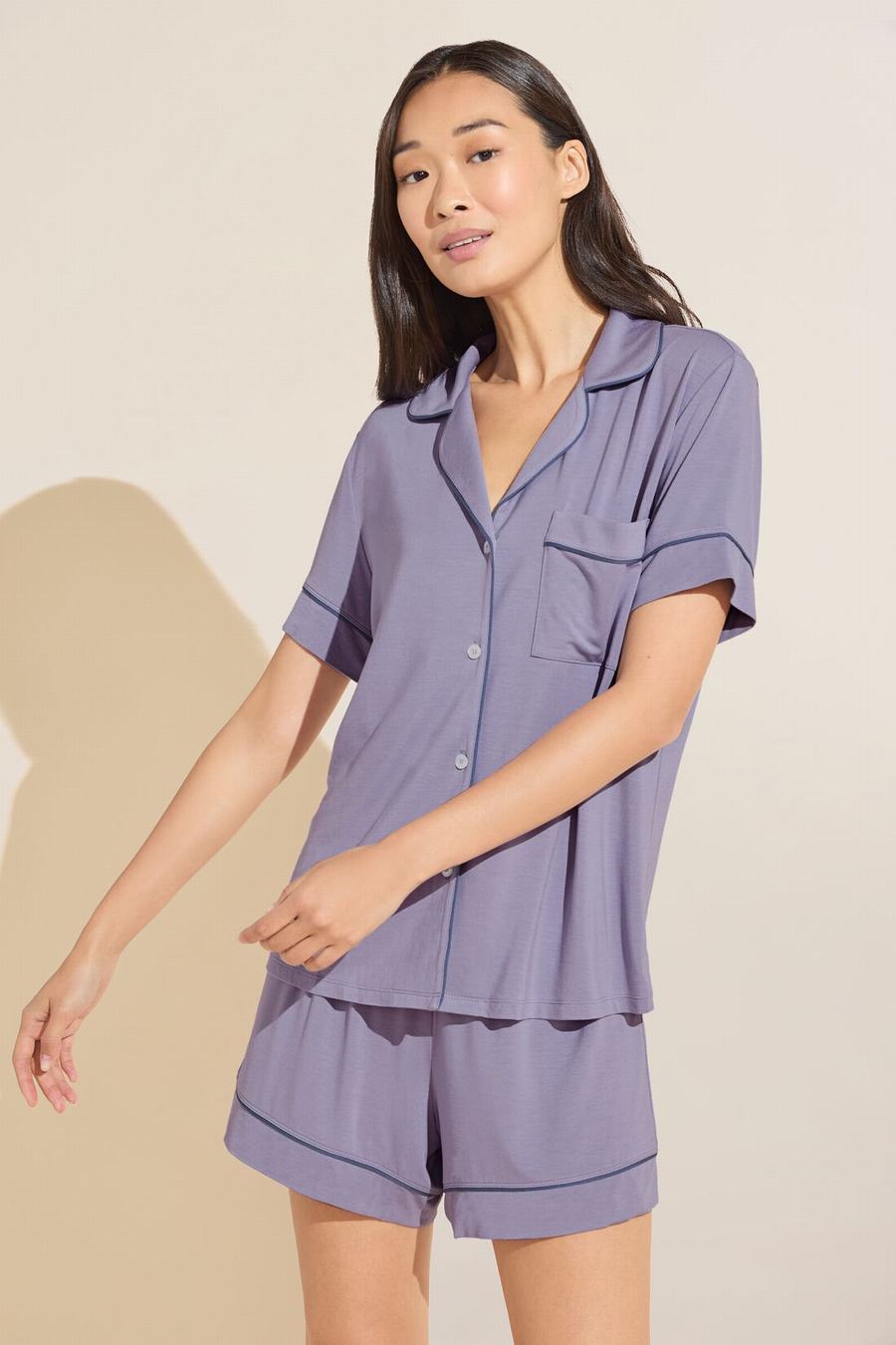 Eberjey Gisele TENCEL™ Modal Relaxed Short PJ Set Women Pajamas Purple Blue | QNS1335AS