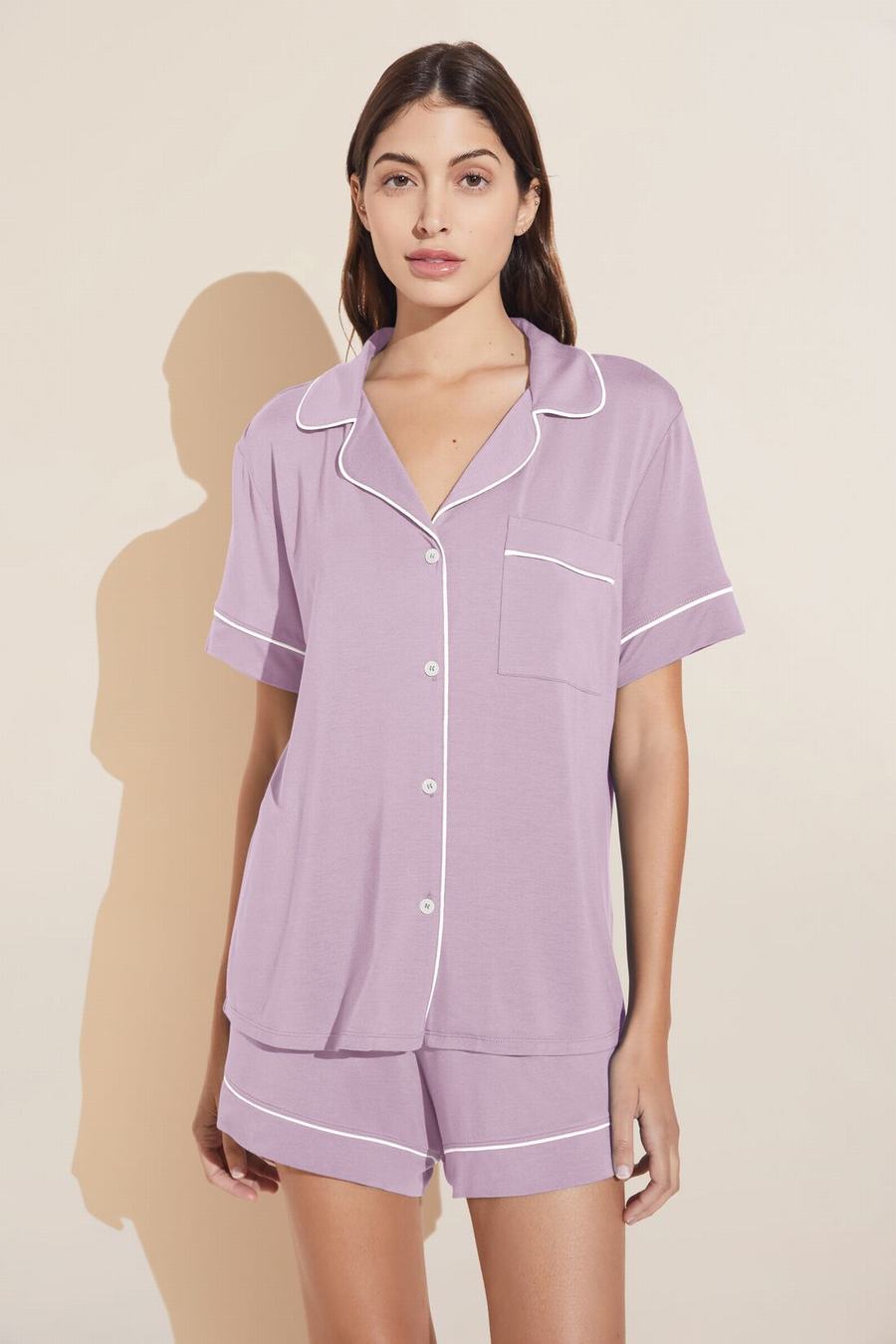 Eberjey Gisele TENCEL™ Modal Relaxed Short PJ Set Women Pajamas Purple White | MJF6148DK