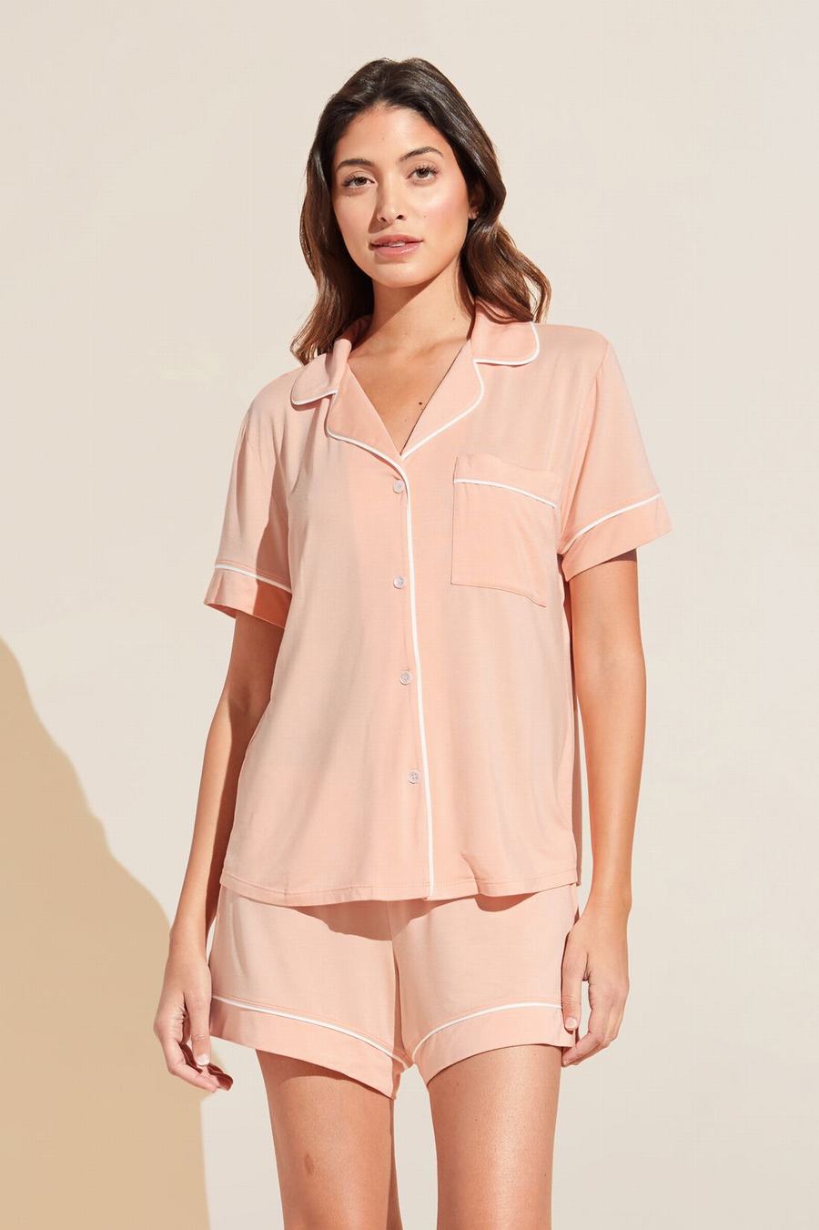 Eberjey Gisele TENCEL Modal Relaxed Short PJ Set Women Pajamas Coral White | TRC1933GT