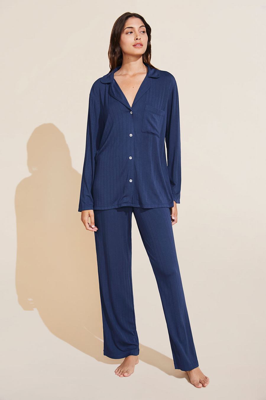 Eberjey Gisele TENCEL™ Modal Rib Long PJ Set Women Pajamas Navy | AXR5440SS