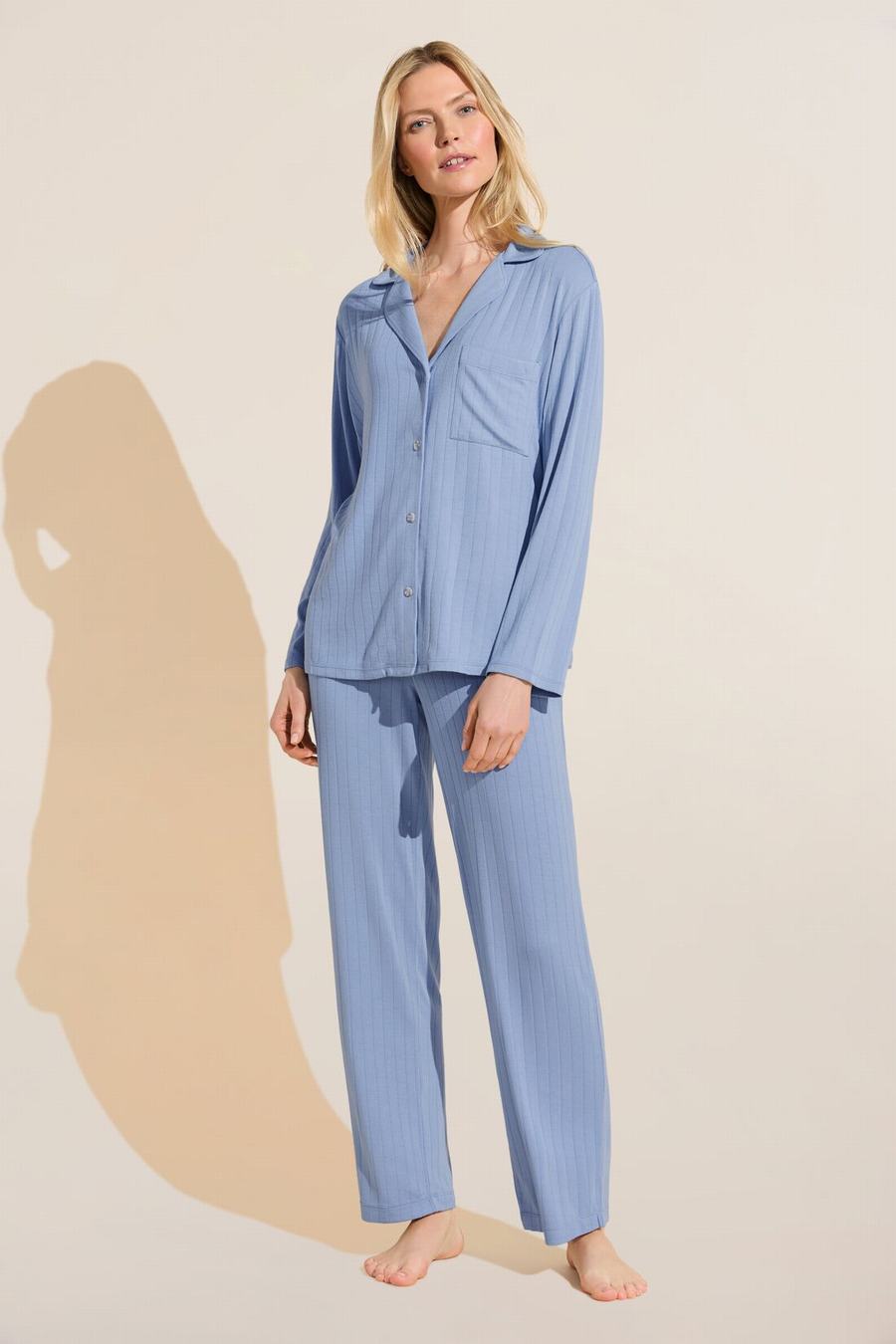 Eberjey Gisele TENCEL™ Modal Rib Long PJ Set Women Pajamas Blue | THS2579GR