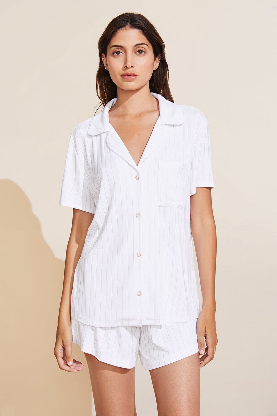 Eberjey Gisele TENCEL™ Modal Rib Relaxed Short PJ Set Women Pajamas White | KGL8033JZ