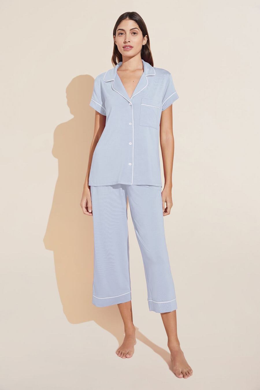 Eberjey Gisele TENCEL™ Modal Short Sleeve Cropped PJ Set Women Pajamas Blue White | GIW634RB