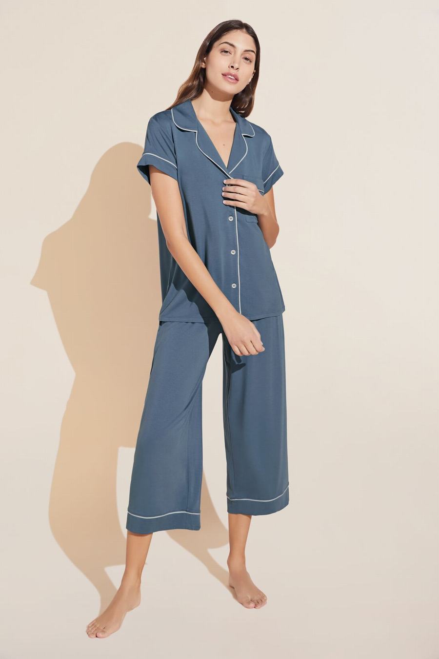 Eberjey Gisele TENCEL™ Modal Short Sleeve Cropped PJ Set Women Pajamas Blue | HOB9287TU