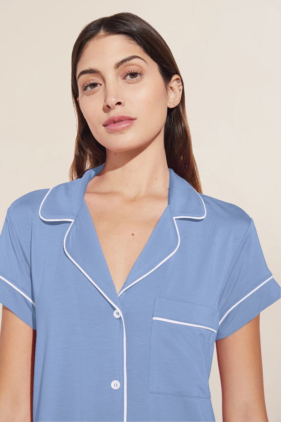 Eberjey Gisele TENCEL™ Modal Short Sleeve Cropped PJ Set Women Pajamas Blue White | NFP907WJ