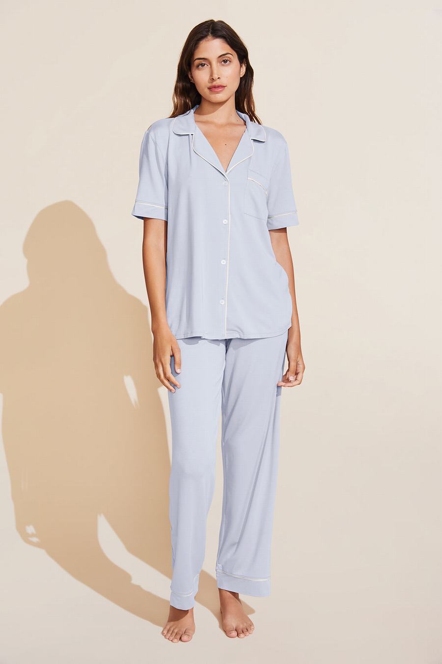 Eberjey Gisele TENCEL™ Modal Short Sleeve & Pant PJ Set Women Pajamas Blue White | XPU8458CD