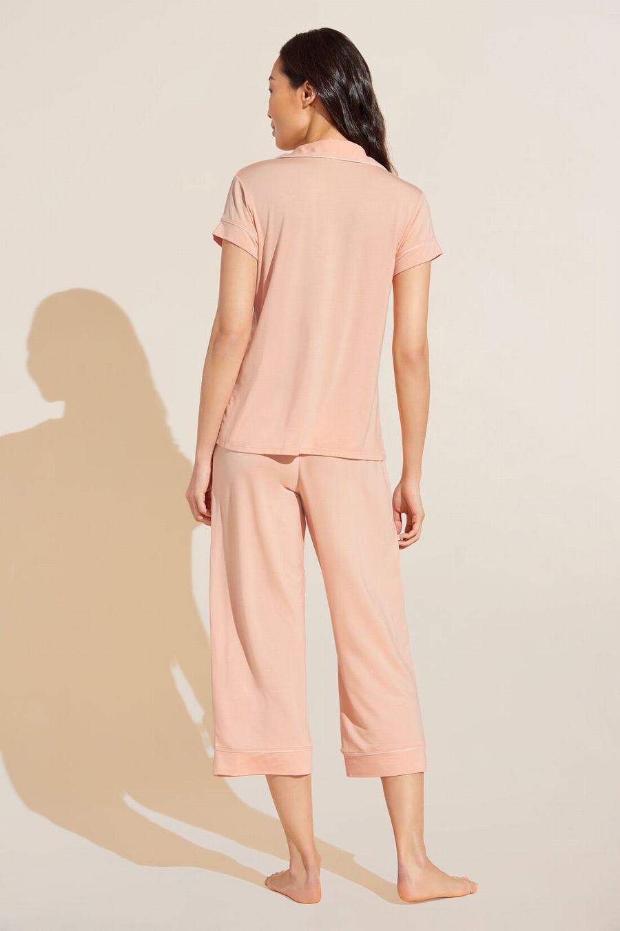 Eberjey Gisele TENCEL Modal Short Sleeve Cropped PJ Set Women Pajamas Coral White | YNZ4191IH