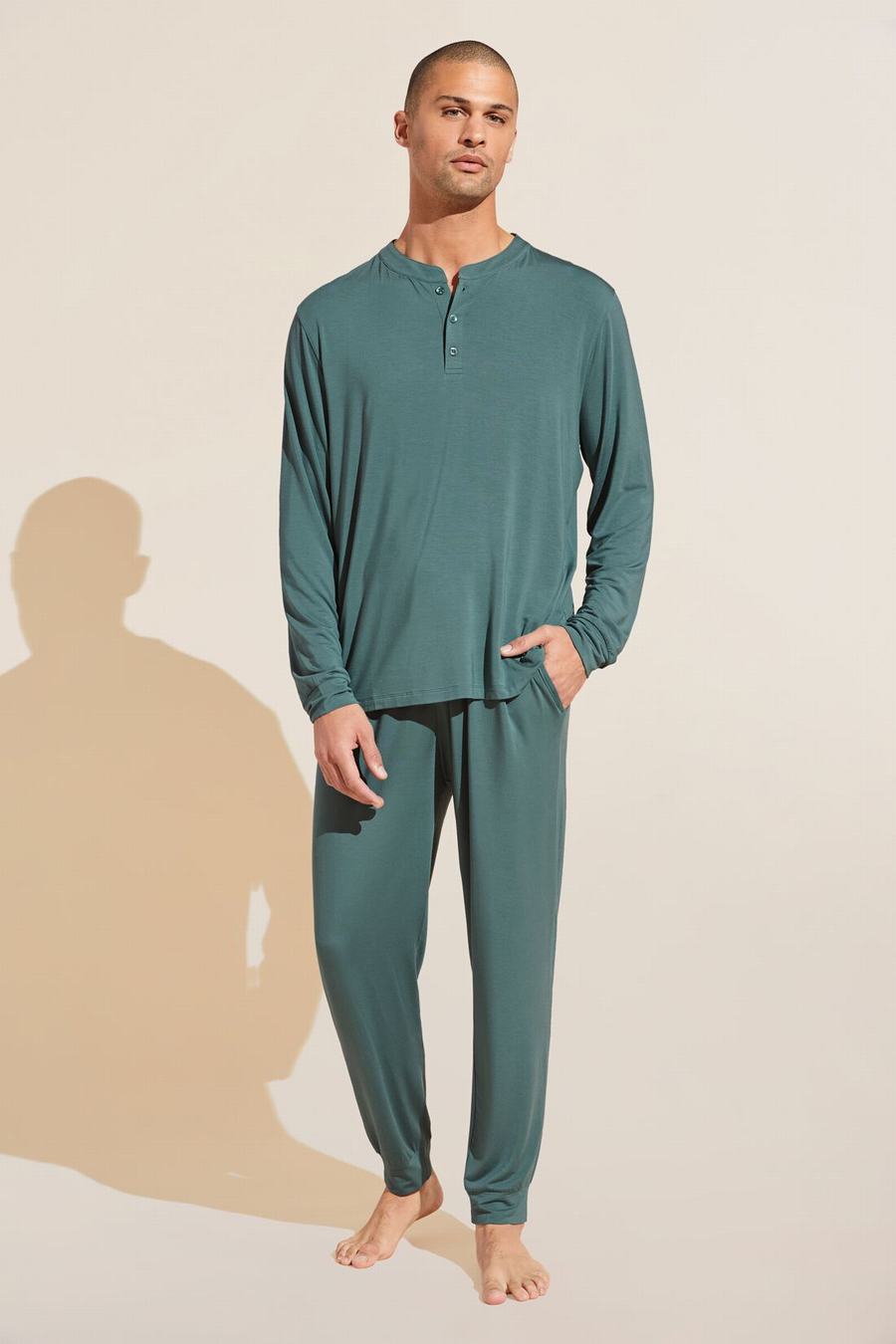 Eberjey Henry TENCEL™ Modal Long PJ Set Men Pajamas Green | MXC1519GO