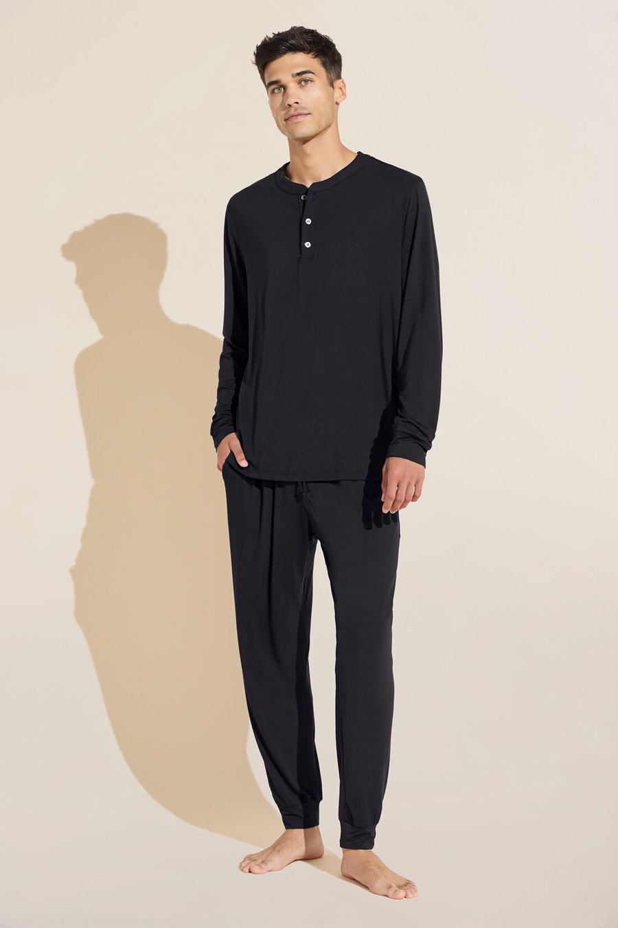 Eberjey Henry TENCEL™ Modal Long PJ Set Men Pajamas Black | PKZ2951VR