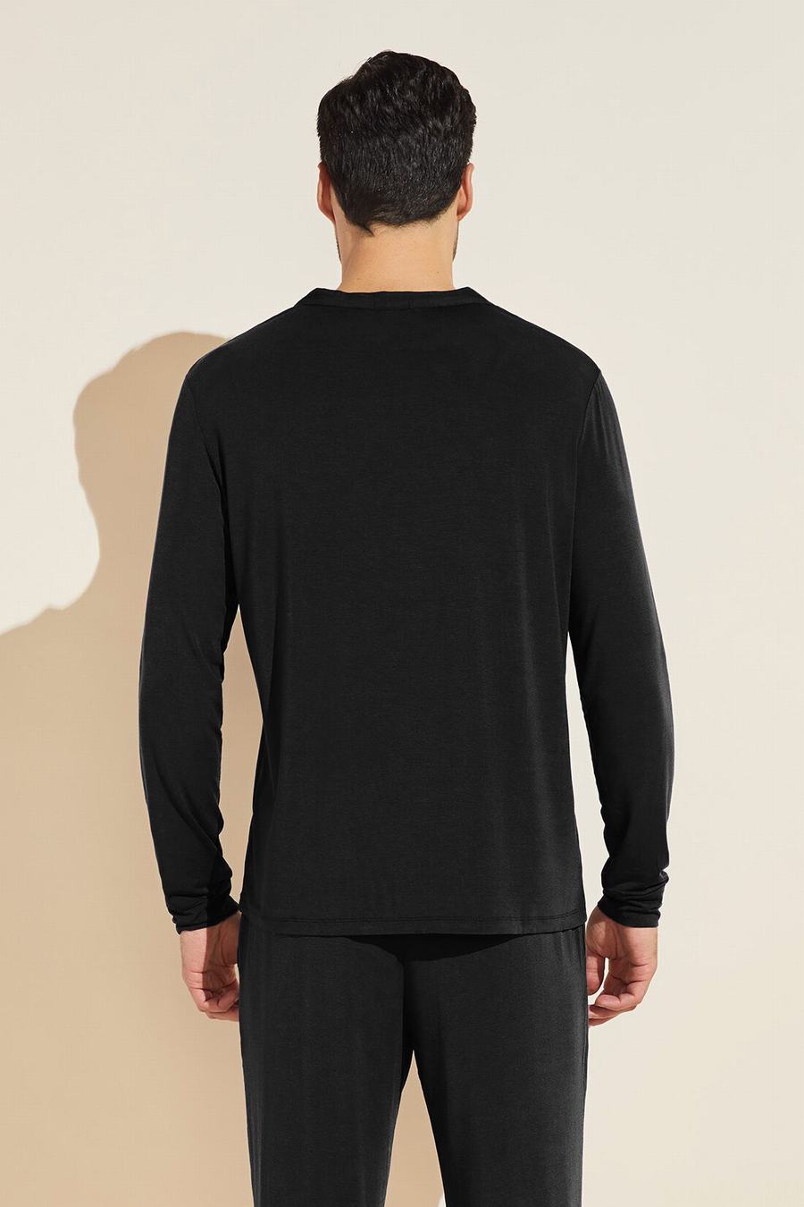 Eberjey Henry TENCEL™ Modal Long Sleeve Henley Men Tops Black | SQG5717UG