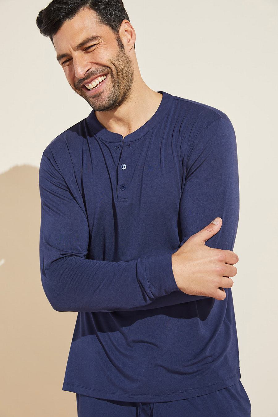 Eberjey Henry TENCEL™ Modal Long Sleeve Henley Men Tops Navy | AWC3792CV