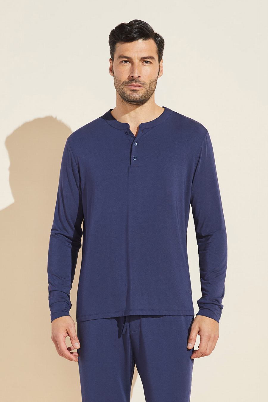 Eberjey Henry TENCEL™ Modal Long Sleeve Henley Men Tops Navy | AWC3792CV