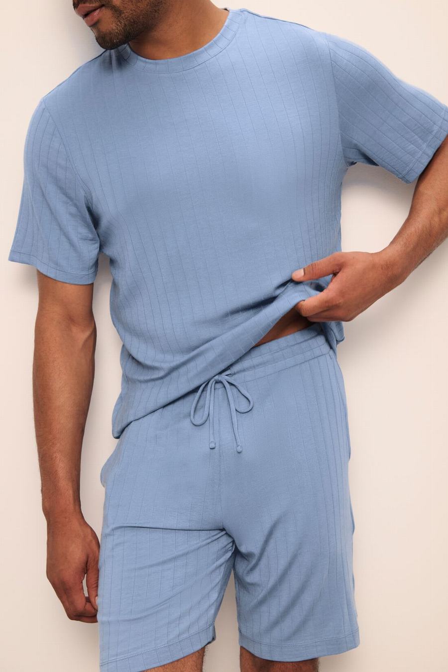 Eberjey Henry TENCEL™ Modal Rib Short PJ Set Men Pajamas Blue | VMG3853CA