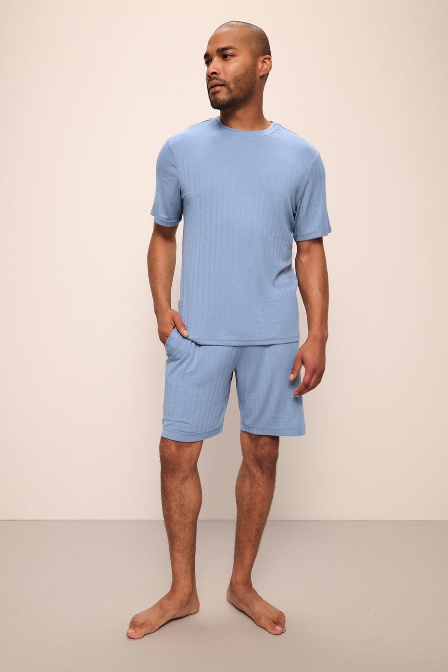 Eberjey Henry TENCEL™ Modal Rib Short PJ Set Men Pajamas Blue | VMG3853CA