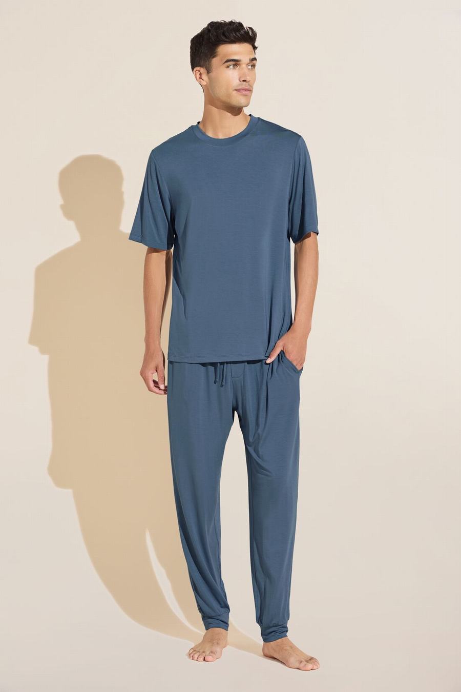 Eberjey Henry TENCEL™ Modal Short Sleeve & Pant PJ Set Men Pajamas Blue | GCH1336WM