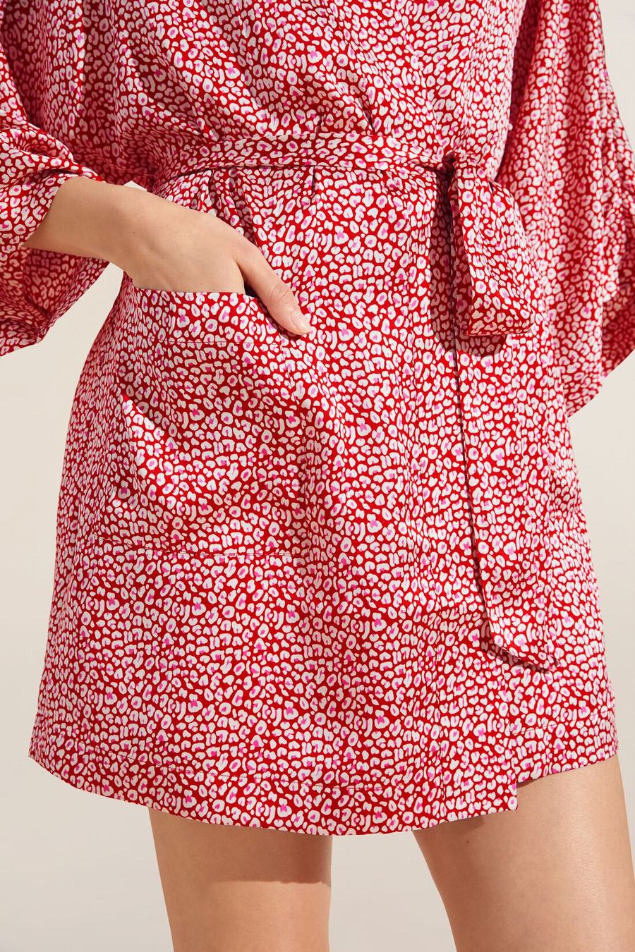 Eberjey Inez Printed Washable Silk Short Women Robe Red | ELK3258YF