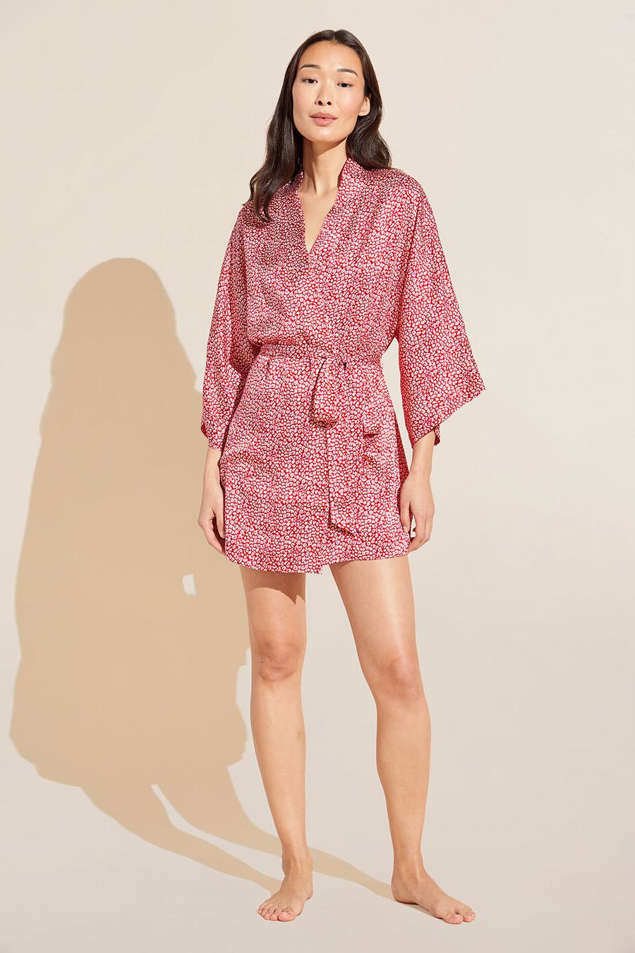 Eberjey Inez Printed Washable Silk Short Women Robe Red | ELK3258YF