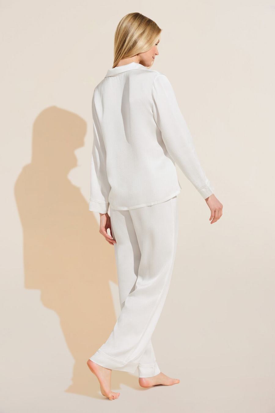 Eberjey Inez Textured Washable Silk Long PJ Set Women Pajamas White | AMD8060CV