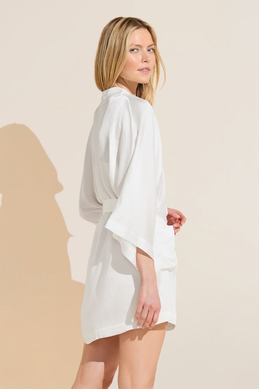 Eberjey Inez Textured Washable Silk Short Women Robe White | PTB5161KJ