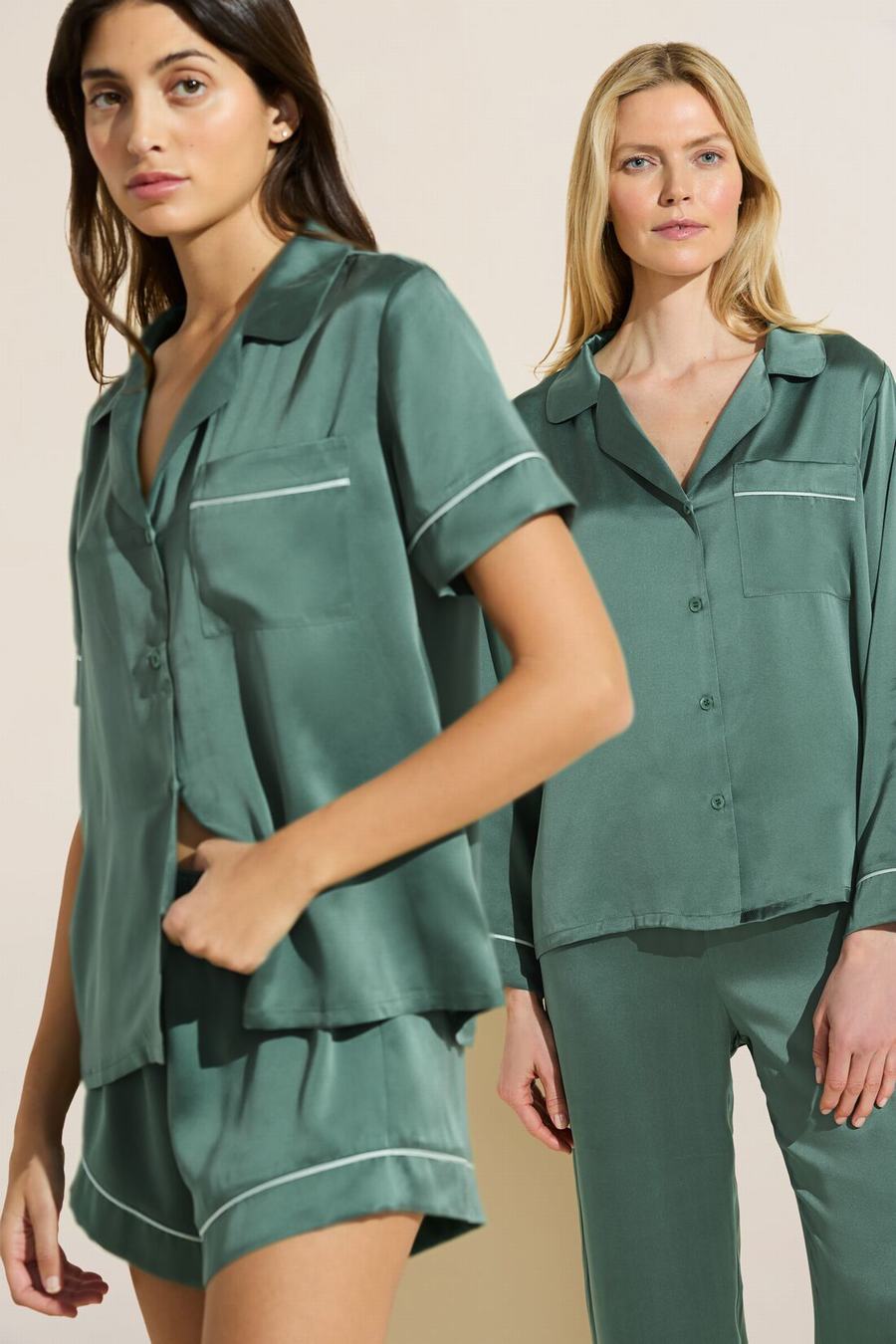 Eberjey Inez Washable Silk Long PJ Set Women Pajamas Green | RBM775IB