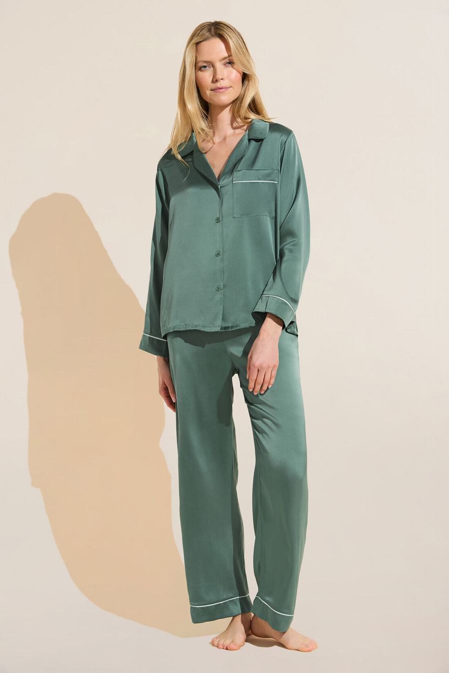 Eberjey Inez Washable Silk Long PJ Set Women Pajamas Green | RBM775IB