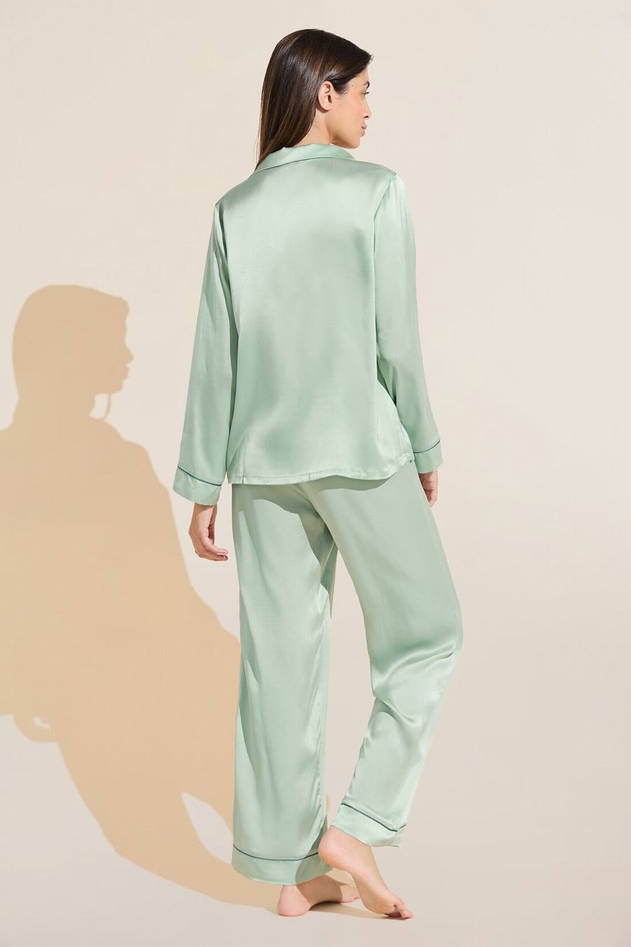 Eberjey Inez Washable Silk Long PJ Set Women Pajamas Green | YJM4773XE