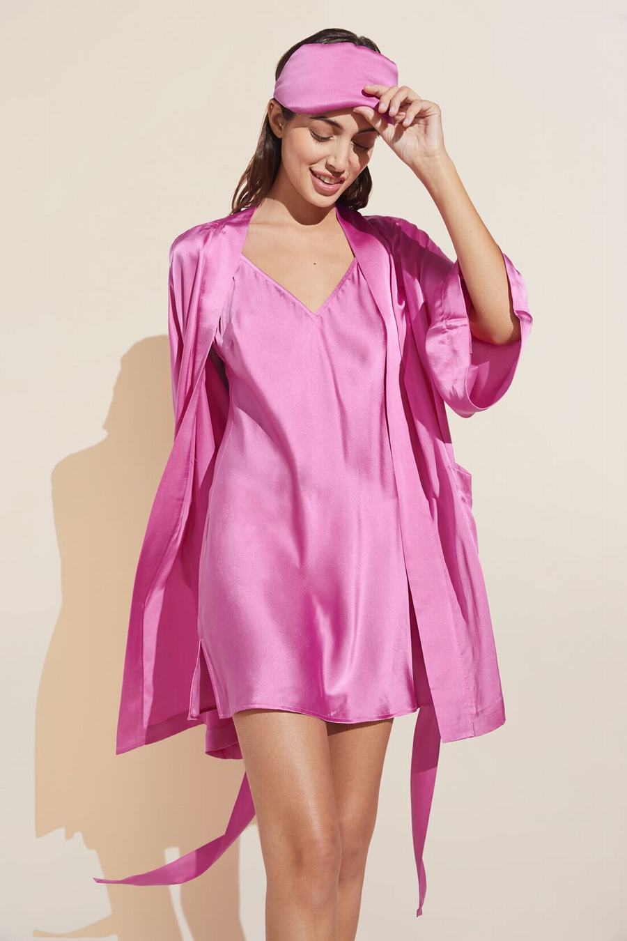 Eberjey Inez Washable Silk Short Women Robe Italian Rose Red | BKH8370HY