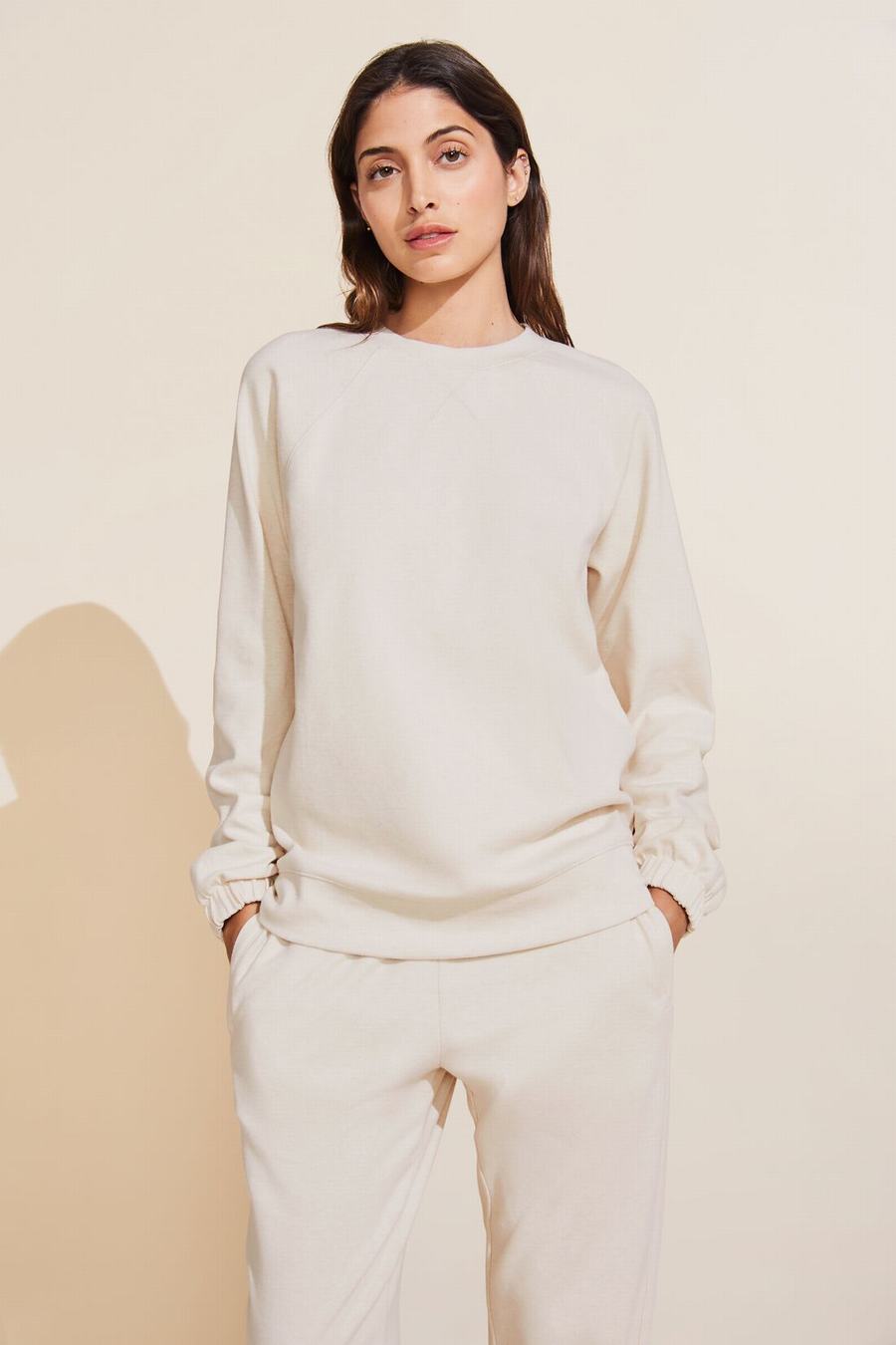 Eberjey Luxe Sweats Women Sweatshirt White | ZHD6165UJ