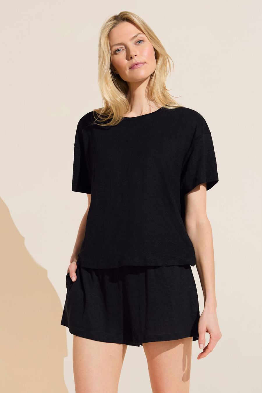 Eberjey Organic Linen Knit Short Sleeve Women T-Shirt Black | AWF1416MF