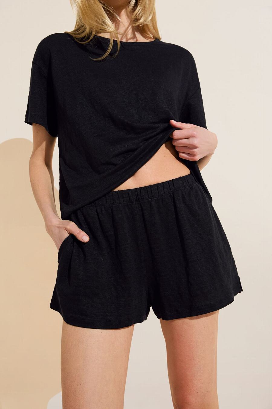 Eberjey Organic Linen Knit Women Shorts Black | AQQ217LZ