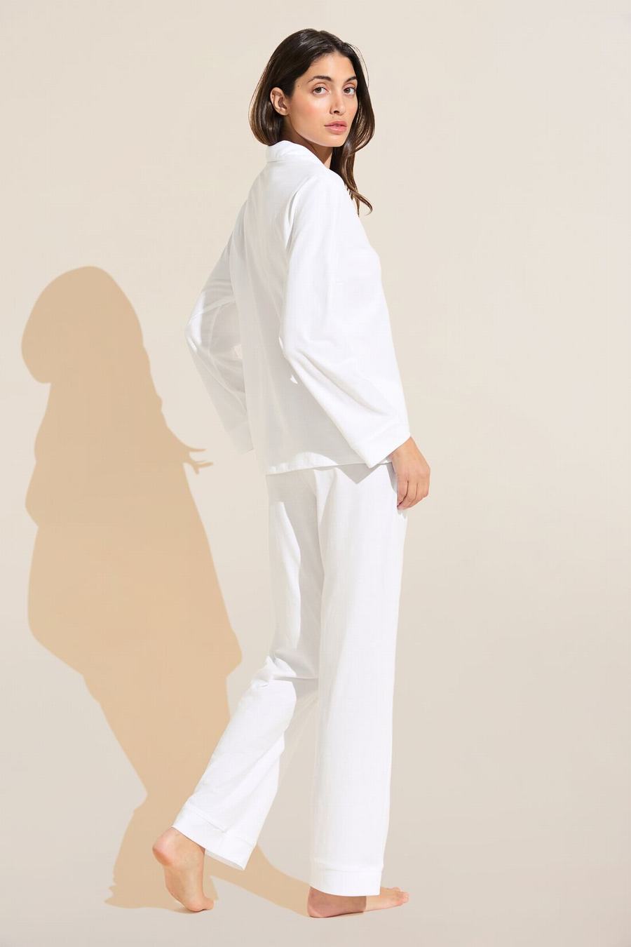 Eberjey Organic Pima Cotton Notch Collar Top & Pant PJ Set Women Pajamas White | BIT6639OT