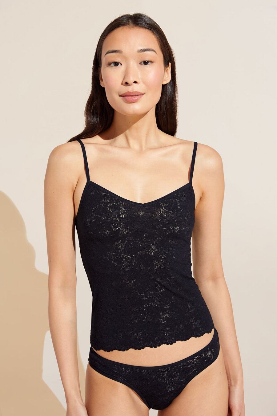 Eberjey Soft Stretch Recycled Lace Cami Women Tank Top Black | AYL1831AM