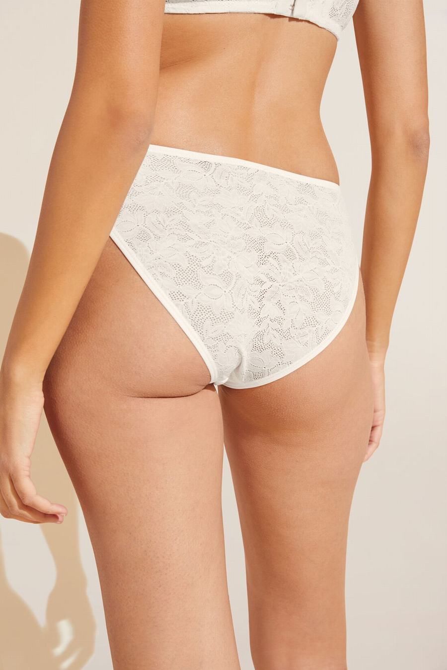 Eberjey Soft Stretch Recycled Lace High Leg Women Briefs White | HUF7449VS